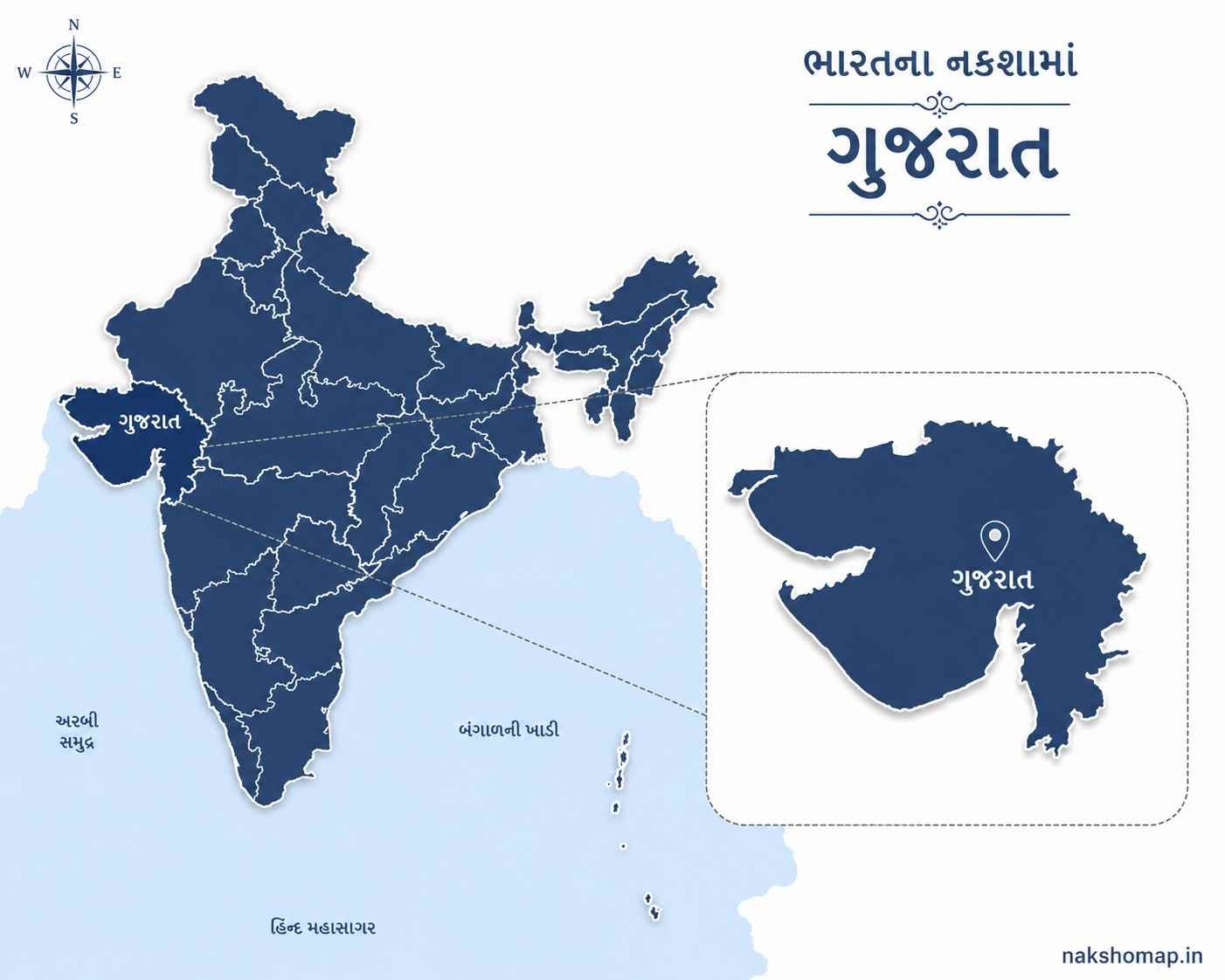 ભારતના નકશામાં ગુજરાત (India Gujarat Map)