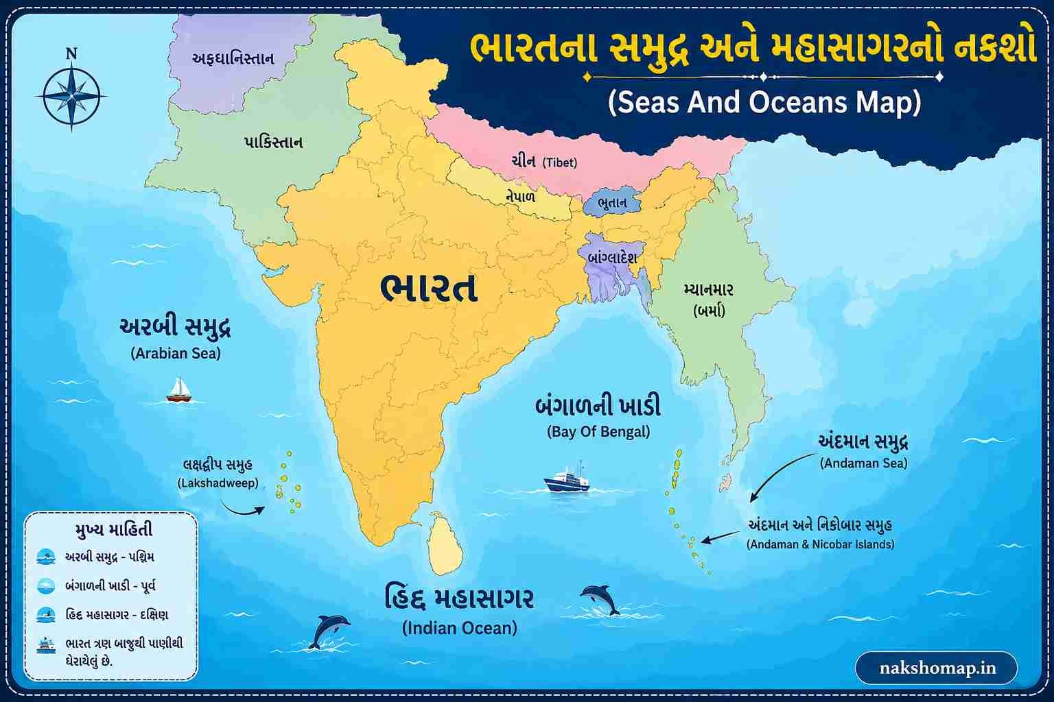 ભારતના સમુદ્ર અને મહાસાગરનો નકશો (Seas And Oceans Map)