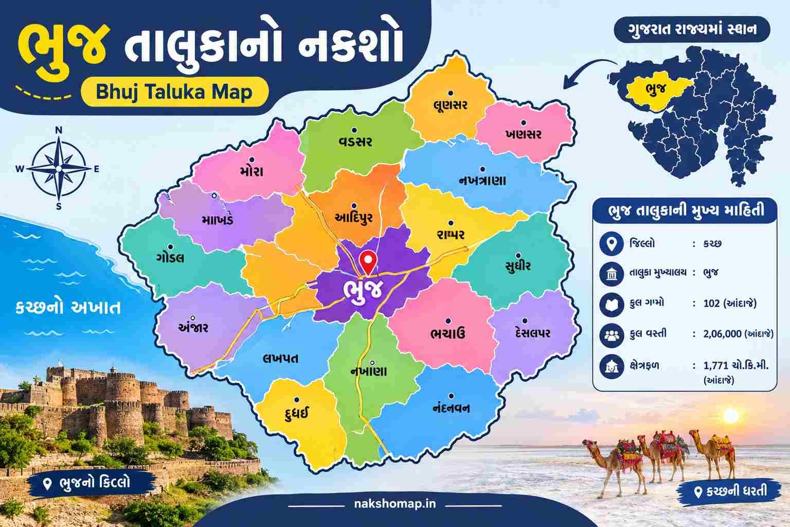 ભુજ તાલુકાનો નકશો HD (Bhuj Taluka Map)