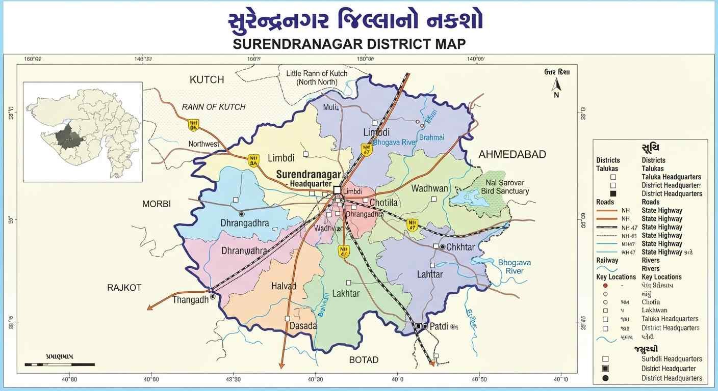 સુરેન્દ્રનગર જિલ્લાનો નકશો (Surendranagar District Map)